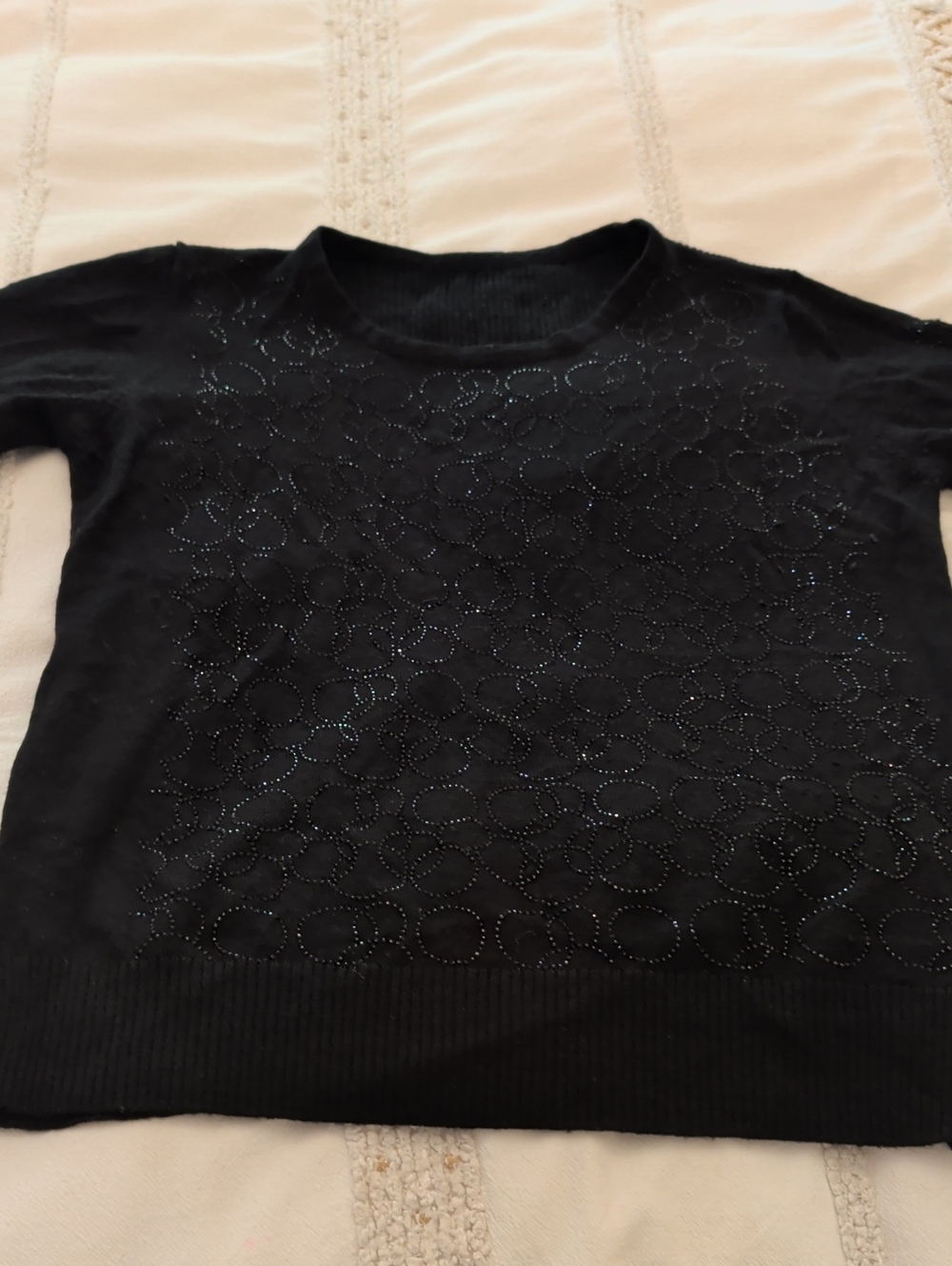Black Crewneck Sweater with Subtle Rhinestone Circle Detail
